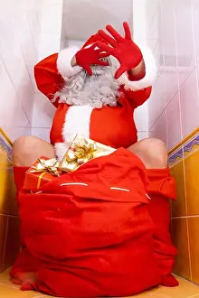 Gossip Prints: Santa Claus is surprised from the paparazzi photographer when sitting on the toilet