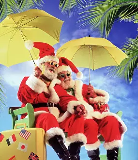 Sunshade Prints: Santas, vacation, palms Santa Claus