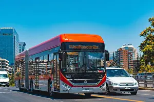 Calle Prints: Santiago, Chile - December 2020: A Transantiago bus in Las Condes