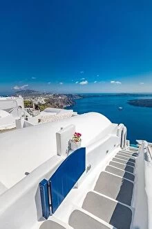 Images Dated 11th May 2019: Santorini Island, Greece. Amazing travel landscape, stunning scenery with blue door