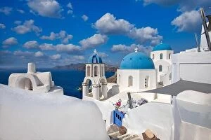 Images Dated 25th July 2021: Santorini island, Greece. Incredibly panoramic romantic summer landscape on Santorini