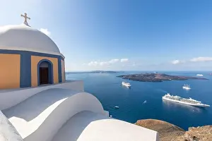 Santorini island, Greece. Incredibly romantic summer landscape on Santorini. Oia village in the morning light. Amazing view with white houses. Island