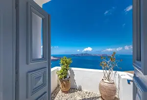 Fira Prints: Santorini Island, Greece. Traditional Greek door with a great view