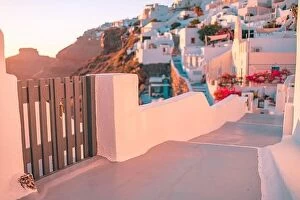 Images Dated 23rd July 2021: Santorini island sunset view. Architectural details, famous travel destination abstract closeup