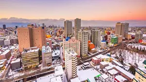 Sapporo, Hokkaido, Japan downtown city skyline at dusk