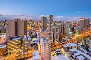 Images Dated 18th February 2017: Sapporo, Japan downtown city skyline at twilifght