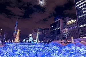 Local Landmark Prints: Sapporo TV Tower and Christmas decorations at night, Sapporo, Hokkaido, Japan