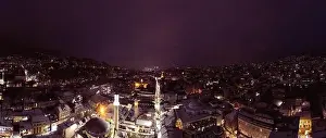 Vijecnica Prints: Sarajevo city hall or national library in town center aerialhyper lapse or time lapse