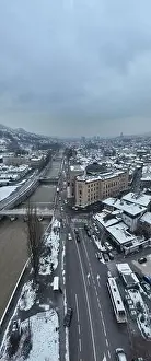 Vijecnica Prints: Sarajevo city hall or national library in town center aerialhyper lapse or time lapse
