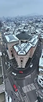 Vijecnica Prints: Sarajevo city hall or national library in town center aerialhyper lapse or time lapse