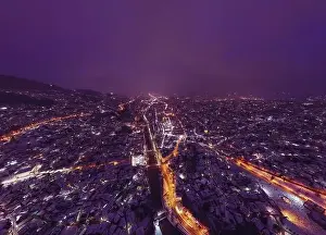 Sarajevo city hall or national library in town center aerialhyper lapse or time lapse