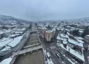 Sarajevo city hall or national library in town center aerialhyper lapse or time lapse
