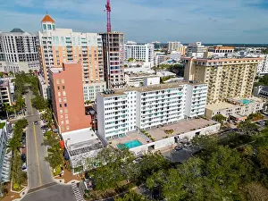 Condo Prints: Sarasota, FL, USA - January 18, 2023: Aerial photo Gulfstream Towers Sarasota FL