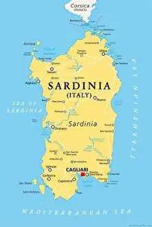 Corsica Prints: Sardinia, Italian island, political map with capital Cagliari
