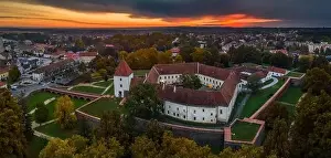 Sarvar, Hungary - Aerial panoramic view of the Castle of Sarvar (Nadasdy castle) with Sarvar Arboretum