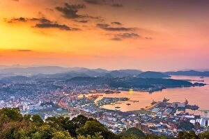 Trending: Sasebo, Nagasaki, Japan downtown city skyline on the bay at dawn