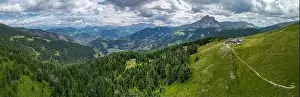 The Sass de Putia Aerial view of the Dolomites mountain landscape in Trentino, South Tyrol in Northern Italy
