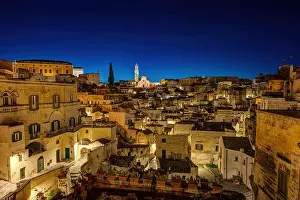 Basilicata Prints: The Sasso Caveoso in Matera in southern Italy at night