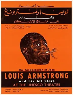 Advertisement Prints: Satchmo - Louis Armstrong Unesco Concert Poster Beirut 1959, middle east, arabic letters