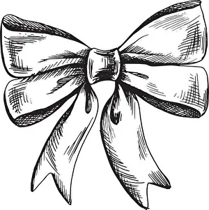 Tied Prints: Satin bow, hand drawn illustration in black ink