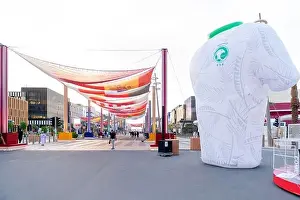 Saudi Falcon club Jersey installed in Lusail boulevard. Lusail Plaza 4 Tower