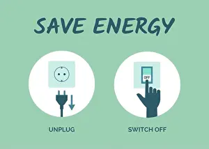 Recommendation Prints: Saving energy tips: unplug appliances when not in use and switch off lights