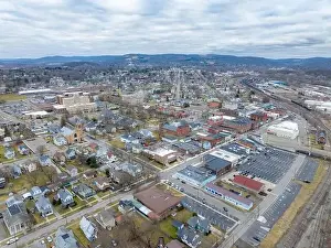 Bradford Prints: Sayre, PA, USA - 03-03-2024 - Cloudy winter aerial image of the downtown area in the City of Sayre