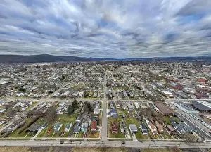 Bradford Prints: Sayre, PA, USA - 03-03-2024 - Cloudy winter aerial image of the downtown area in the City of Sayre