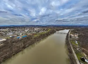 Bradford Prints: Sayre, PA, USA - 03-03-2024 - Cloudy winter aerial image of the downtown area in the City of Sayre