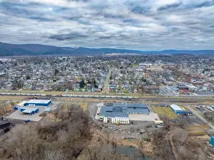 Bradford Prints: Sayre, PA, USA - 03-03-2024 - Cloudy winter aerial image of the downtown area in the City of Sayre
