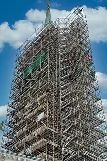 Savannah Prints: Scaffolding around a massive old church steeple
