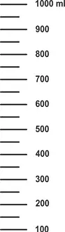 Proportion Prints: Scale with 1 liter or 1000 ml liquid volume for cooking measuring cups or chemistry flasks isolated on white background