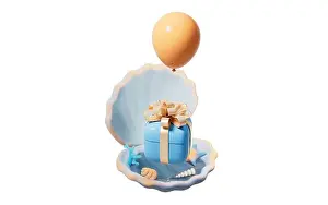 Cockleshell Prints: Scallop shell underwater with gift box inside, 3d rendering. 3D illustration