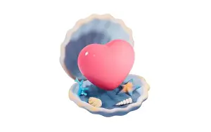 Cockleshell Prints: Scallop shell underwater with love heart inside, 3d rendering. 3D illustration