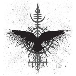 Corvus Corax Prints: Scandinavian viking brush raven symbol
