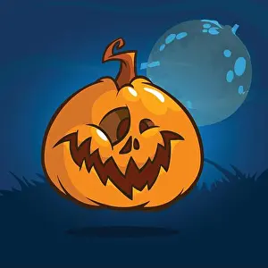 Screaming Prints: Scary cartoon pumpkin head. Halloween scarecrow illustration. Funny jack-o-lantern