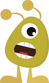 Vector Vectors Prints: A scary green monster with open mouth and a large projecting eyes vector color drawing or illustration