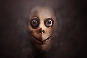 Stare Prints: Scary Momo standing in the dark background. Scary face for Halloween. Halloween concept