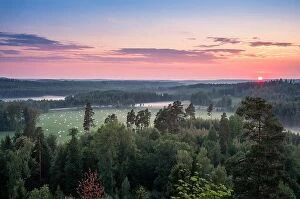 Images Dated 24th July 2018: Scenery high angle view with sunset and evening light at summer in Finland