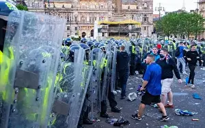 Riot Police Prints: Scenes from George Square in Glasgow following Rangers 55th league title win with riot police attempting to clear fans