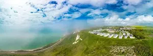 Dover Prints: Scenic aerial drone view of Samphire Hoe Country Park with white cliffs