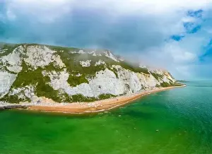Dover Prints: Scenic aerial drone view of Samphire Hoe Country Park with white cliffs