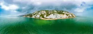 Dover Prints: Scenic aerial drone view of Samphire Hoe Country Park with white cliffs
