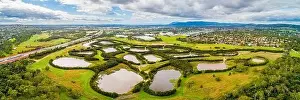 Suburbia Prints: Scenic aerial panorama of nature reserve with water pools in Melbourne, Australia