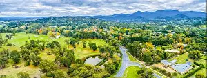 Scenic aerial panorama of rural area in autumn in Australia