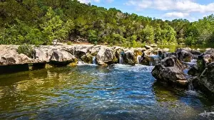 Austin Prints: Scenic aerial view of Sculpture Falls via Barton Creek Greenbelt Trail in Austin Texas at summer