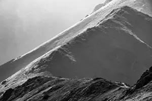 Summer Hill Prints: Scenic black and white mountain view with haze at summer day in Tatra National Park