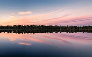 Standing Water Prints: Scenic lake view with reflections and sunset at peaceful evening in National Park Finland