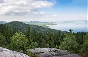 Scenic landscape with lake and sunset at evening in Koli, national park, Finland