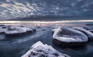Images Dated 24th February 2017: Scenic landscape with sea and sunset at winter time in rocky coastline